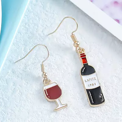 Red Wine Bottle Cup Dangle Drop Earrings