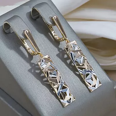 Geometric Hollow Pendant Earrings - Golden & Silvery Tone