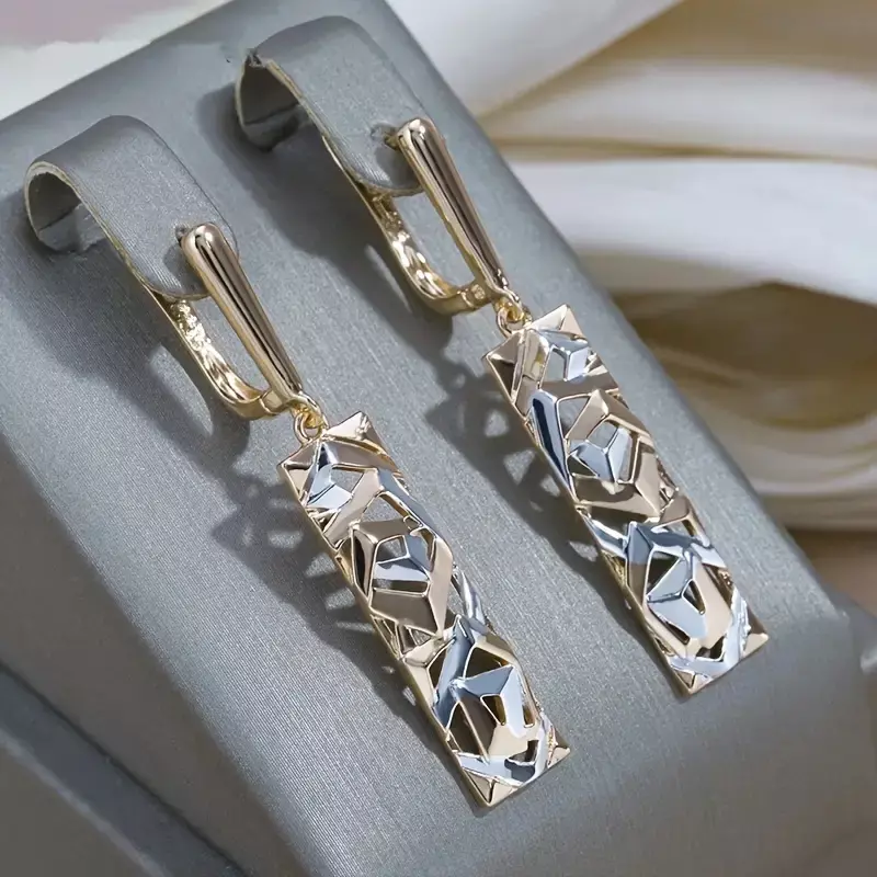 Geometric Hollow Pendant Earrings - Golden & Silvery Tone