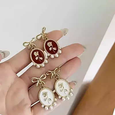 Vintage-Inspired Rose & Bow Clip-On Earrings with Faux Pearls