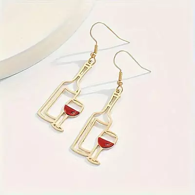 Wine Bottle & Glass Chic Dangle Earrings
