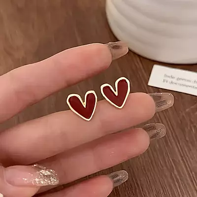 Elegant Red Heart Stud Earrings