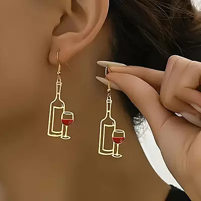 Wine Bottle & Glass Chic Dangle Earrings