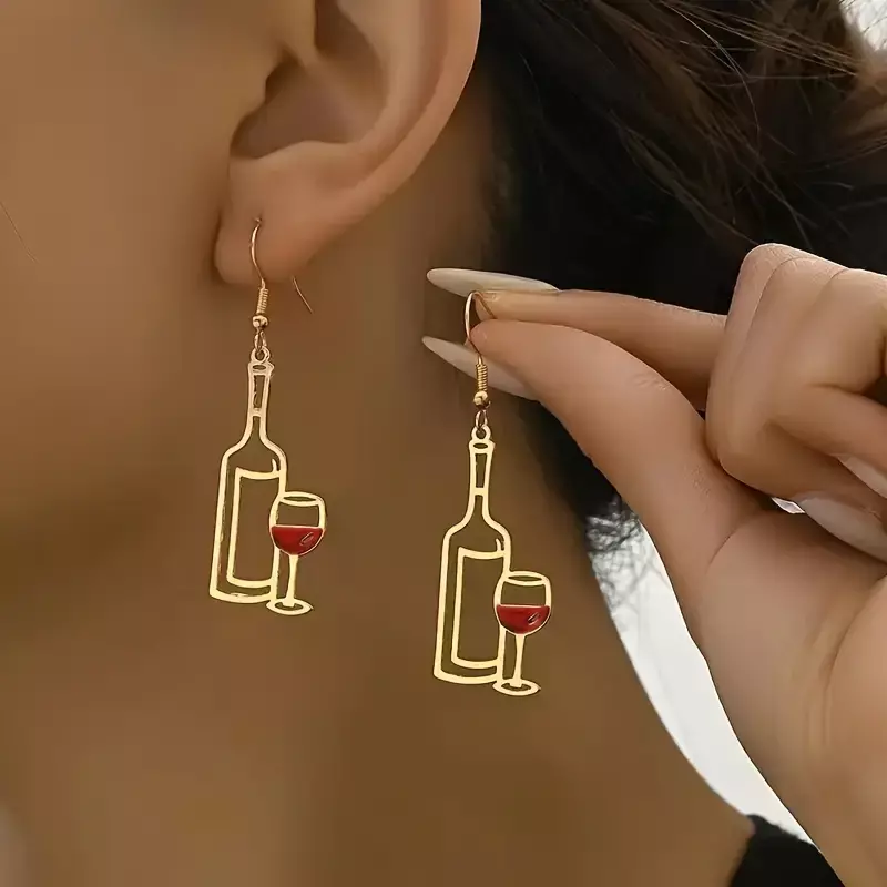 Wine Bottle & Glass Chic Dangle Earrings