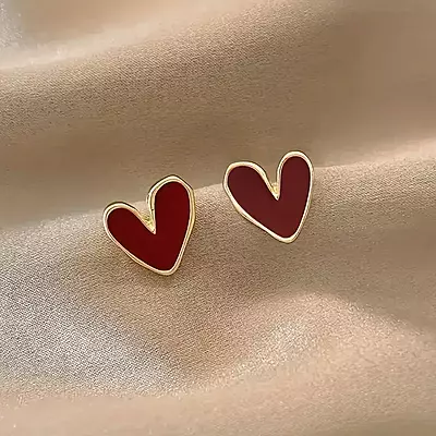 Elegant Red Heart Stud Earrings