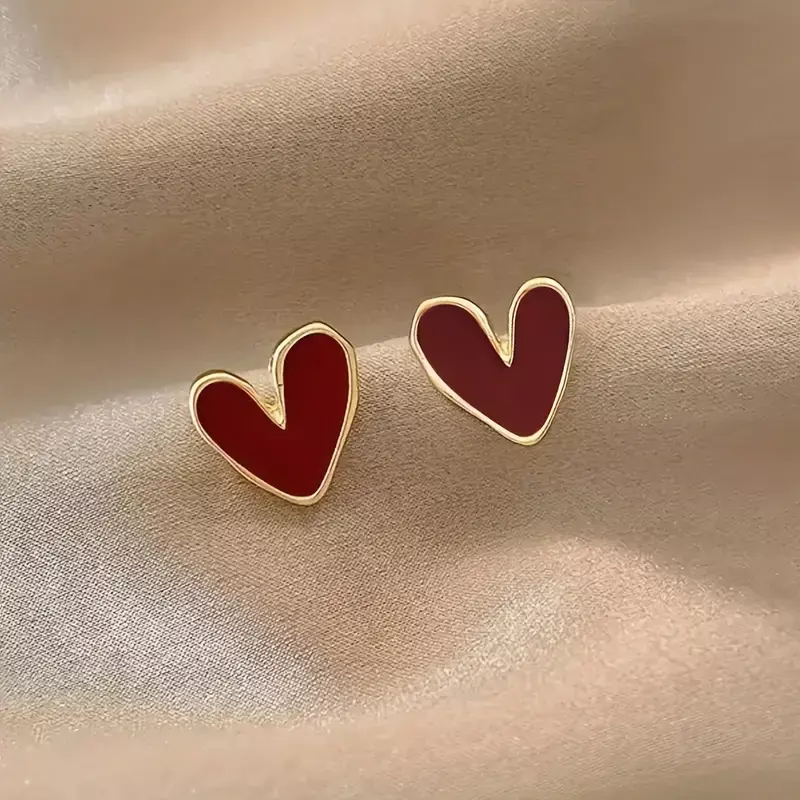 Elegant Red Heart Stud Earrings