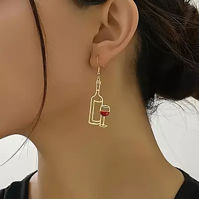 Wine Bottle & Glass Chic Dangle Earrings