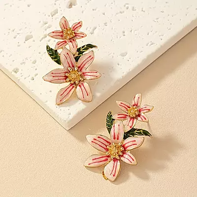 Pink Flower Stud Earrings