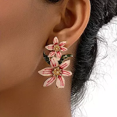 Pink Flower Stud Earrings