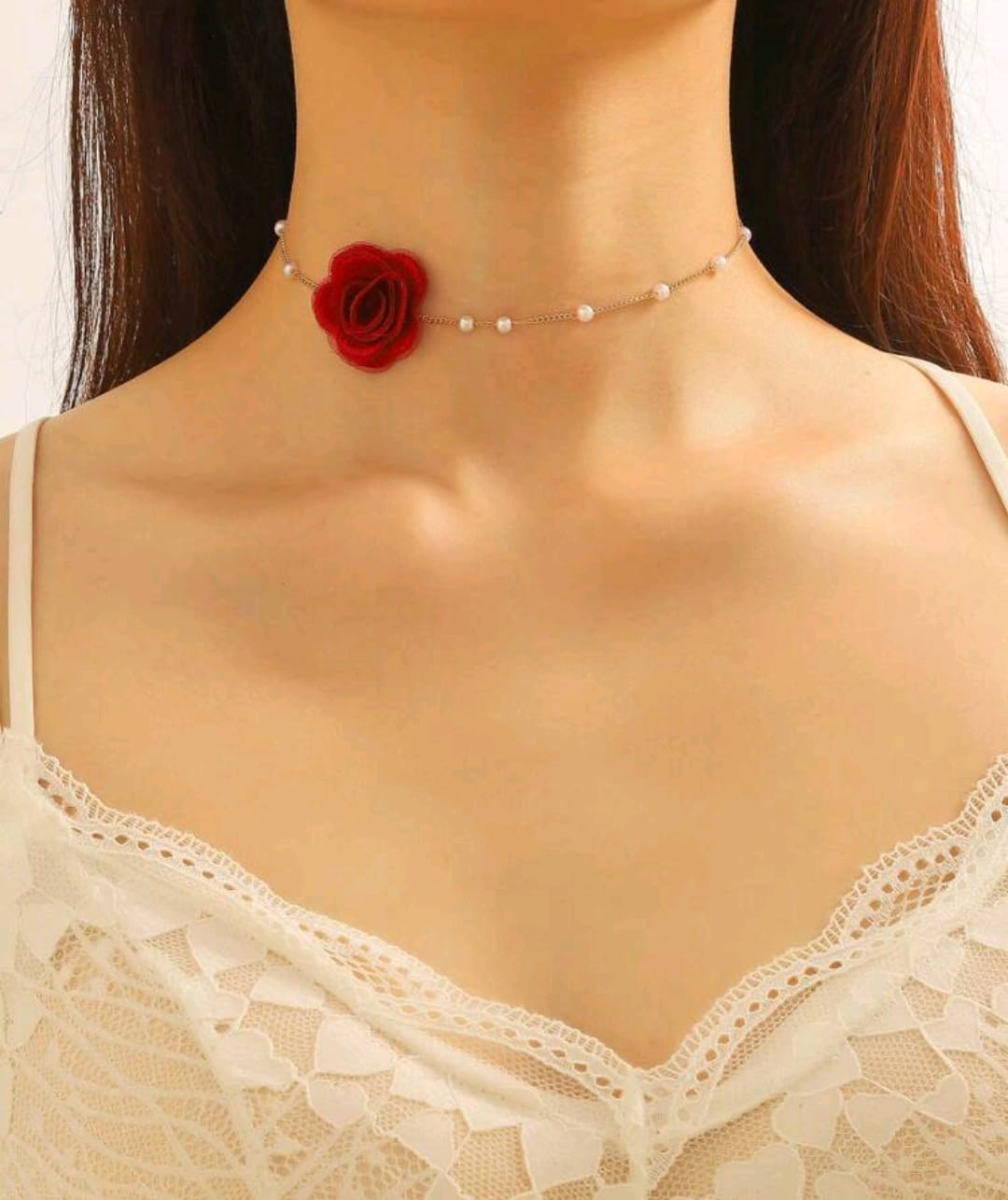 Flower & Faux Pearl Decor Choker