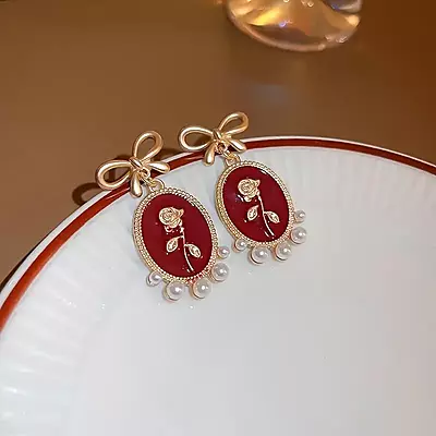 Vintage-Inspired Rose & Bow Clip-On Earrings with Faux Pearls